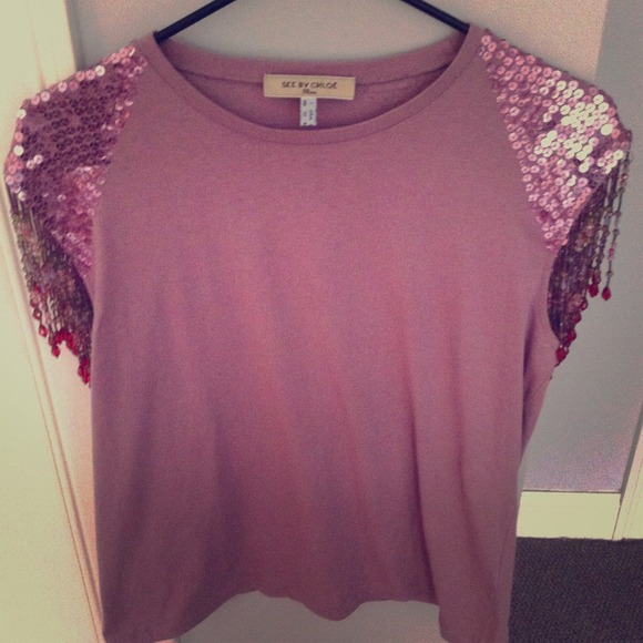 See by Chloe Top with Sequin and Beaded Sleeves