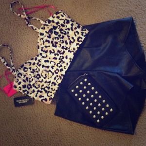 High waist black leather shorts. Size M.