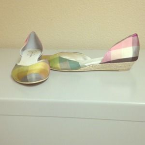 Jessica Simpson size 7.5 silk, plaid wedges