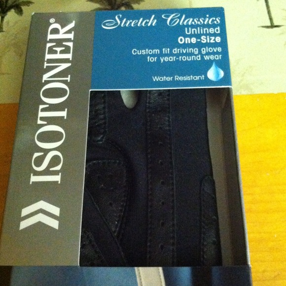 Black Isotoner gloves and earrings.