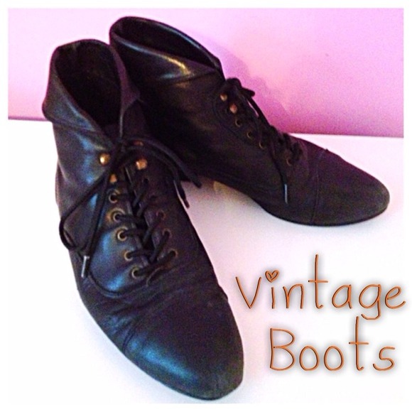 Vintage Black Leather Ankle Boots