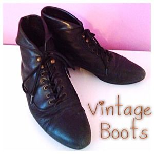 Vintage Black Leather Ankle Boots