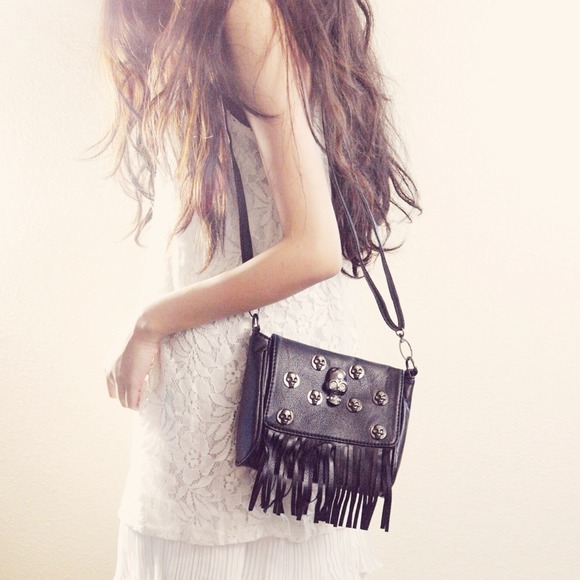 LIMITED SALE Black tassel skull bag