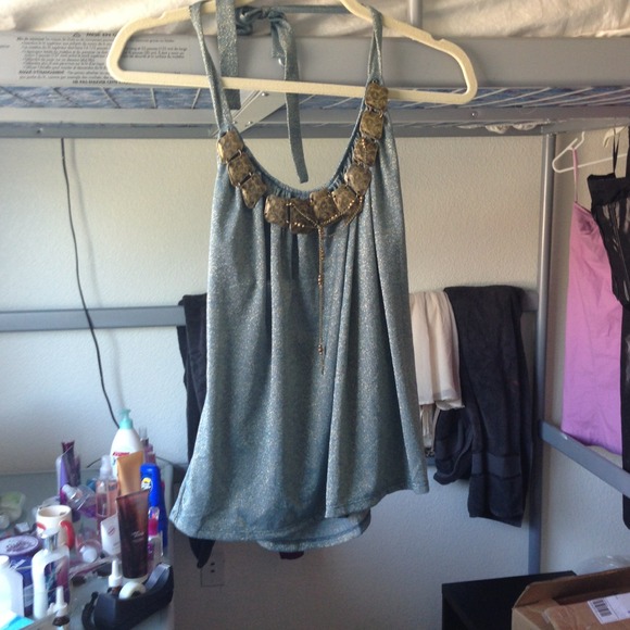 Blue and gold backless top