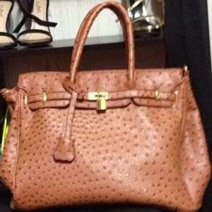 TAN Hermes Ostrich Birkin insired JustFab Law Bag