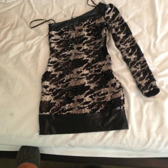 Bebe sequined one shoulder dress