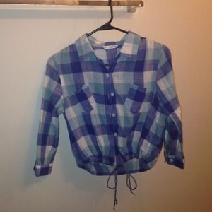 Blue Checkered Cropped Over Shirt