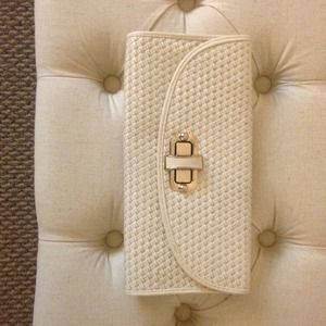 Seashell white woven braided clutch silver hardwar