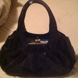 Black patent leather coach handbag