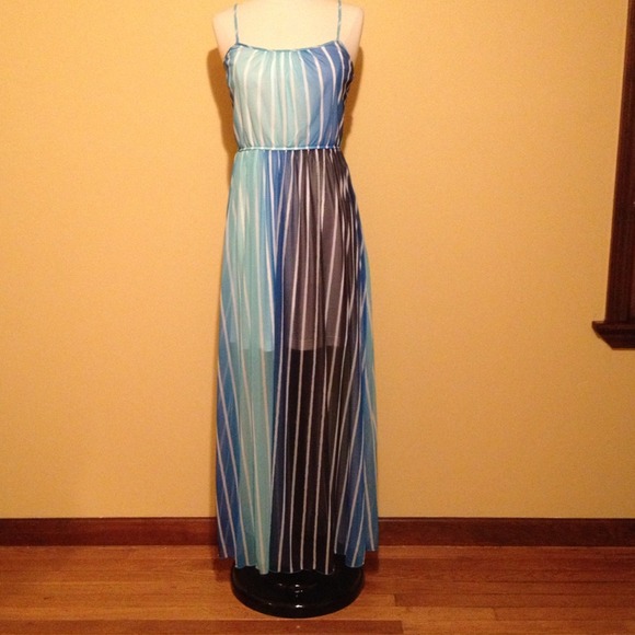 Blue striped sheer maxi dress
