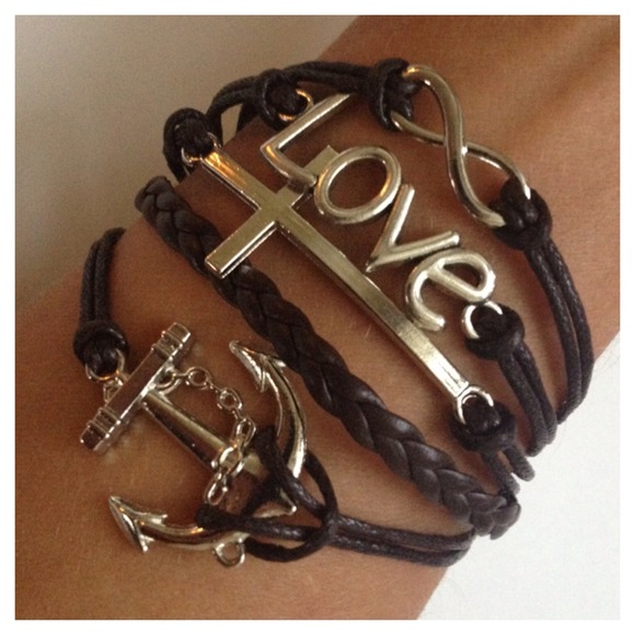 Jewelry - Dark brown love cross anchor infinity bracelet