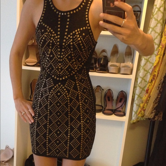 Hold! Studded black cotton mini dress XS