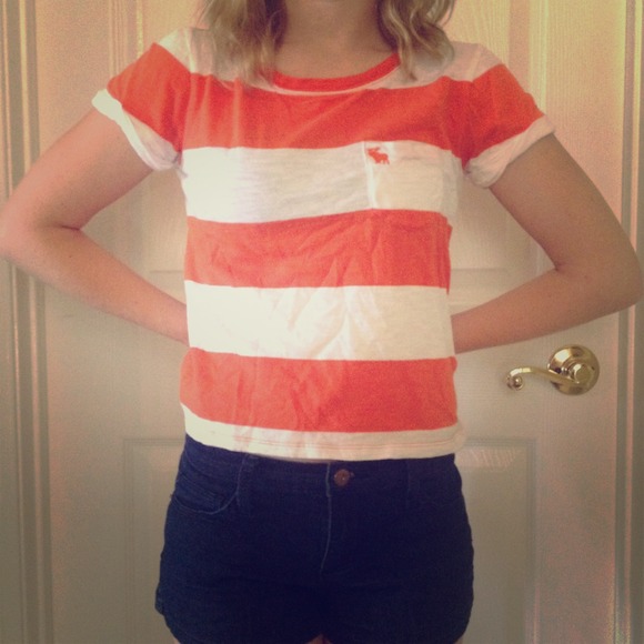 Abercrombie and Fitch  and white striped t shirt(: