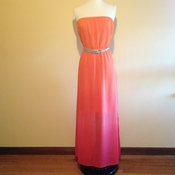 Belted chiffon maxi dress