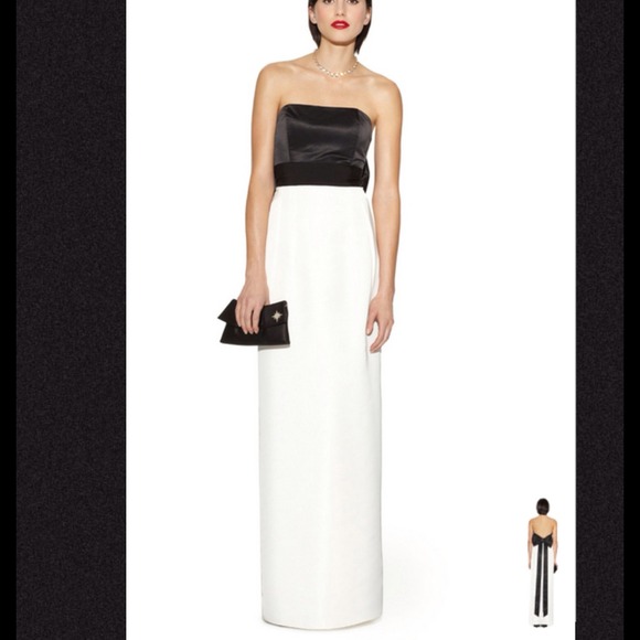 Hollywood Glam Black White Gown w/ Bow - Picture 2 of 4