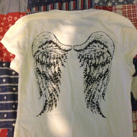 Plain white shirt with angle wings on back