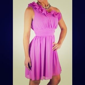 One shoulder fuchsia dress