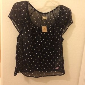 Hollister navy blue polka dot top