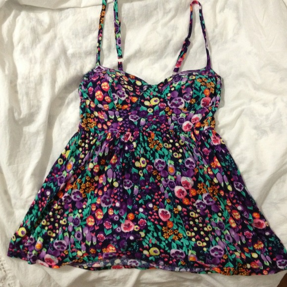 Bright Colorful Floral Babydoll Tank Top