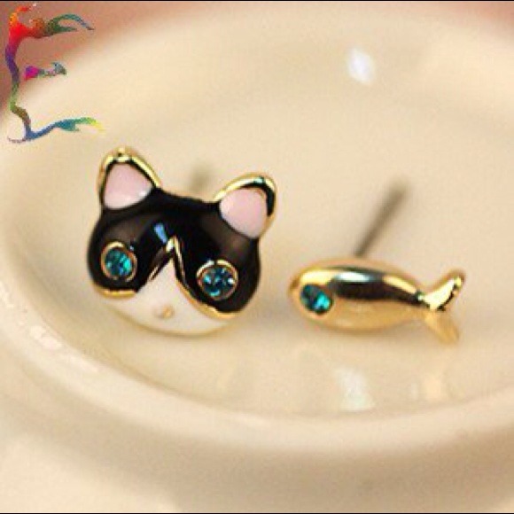 Asymmetrical Earrings! Cute Cat&Fish!