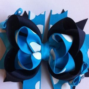 Handmade Turquoise and Navy blue hair bow