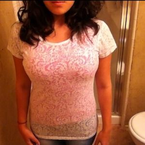 White see-through printed shirt