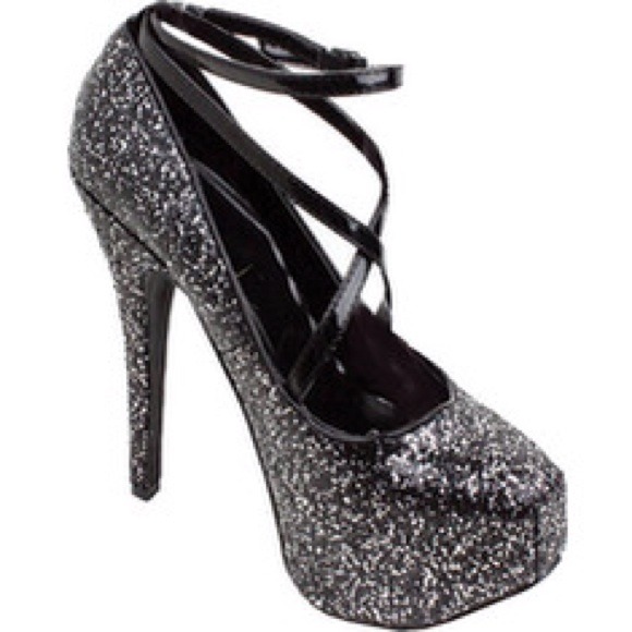 Black Glitter Strappy Pumps