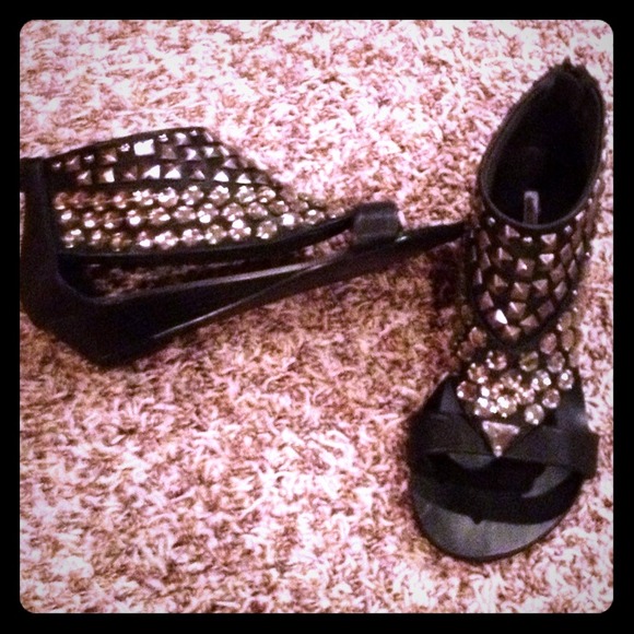 Rhinestones & studded leather sandal