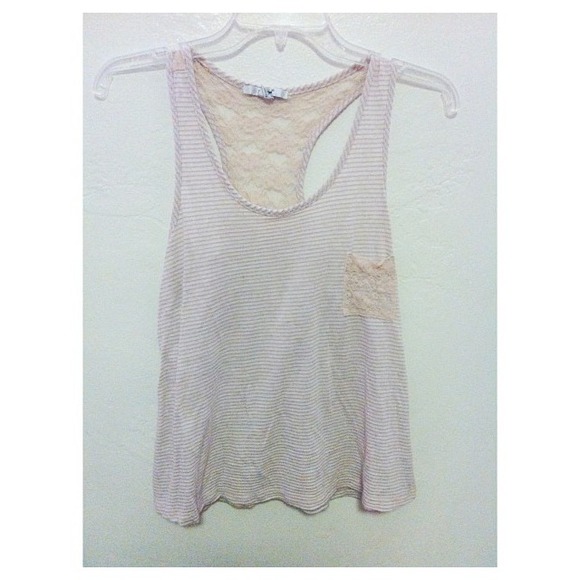 Striped top with lace pocket