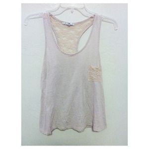 Striped top with lace pocket