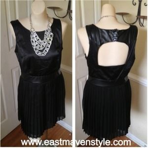 SALE!!! Vegan Leather Bodice Sheer Pleated Dress