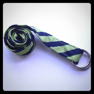 J. Crew Navy/Lime Green Silk Tie Belt Size S/M