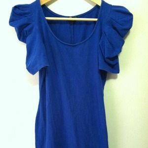 Ruffle shoulder cobalt blue top