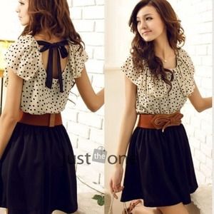 Dot chiffon dress with belt *custom listing*