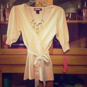 Beige Top with Satin Ribbon