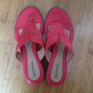Coral leather flip flops