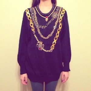 Black vintage sweater with chain detail