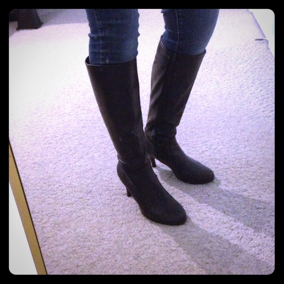High black heeled boots, size 9-10