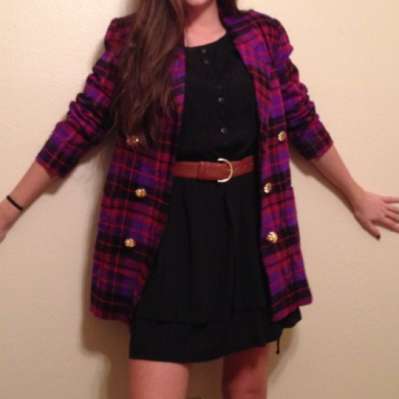 Vintage plaid blazer with gold buttons - Picture 2 of 3