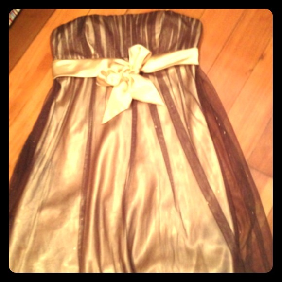 Gold and brown sparkled dress.