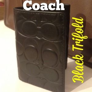 Coach Black Trifold Wallet Heavy Embossed Logo