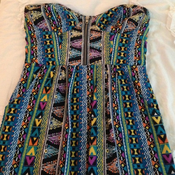 Tribal print strapless dress