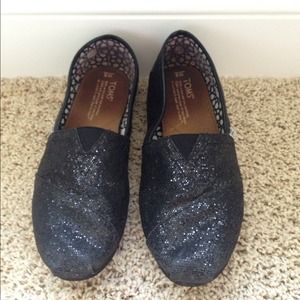 Black glitter Toms Shoes