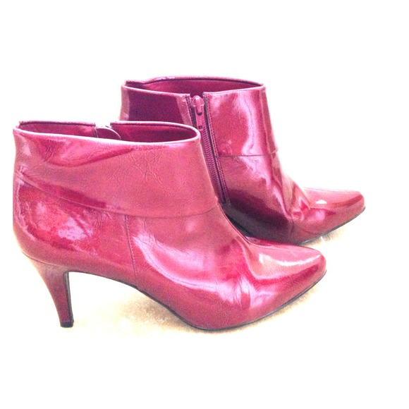 Red patent leather booties.