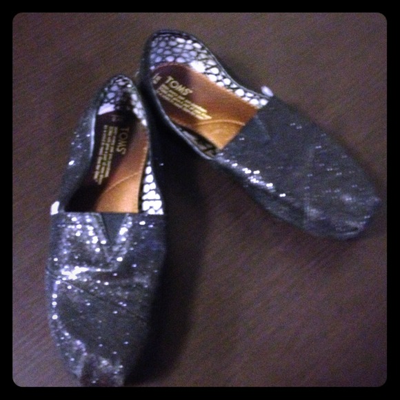 Black sparkly TOMS