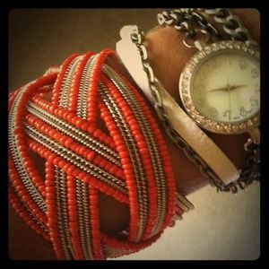SOLD! Orange and silver cuff bracelet