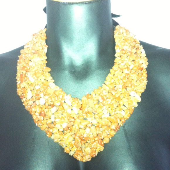Carnelian stone v-shaped bib necklace✴ - Picture 2 of 3