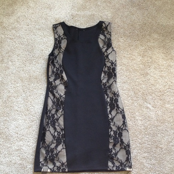 Black with Nude/Lace Sides Dress