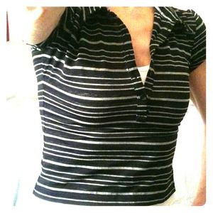 Striped black & grey v neck short sleeve top