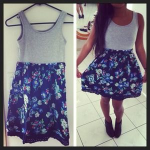 Grey and navy blue floral dress